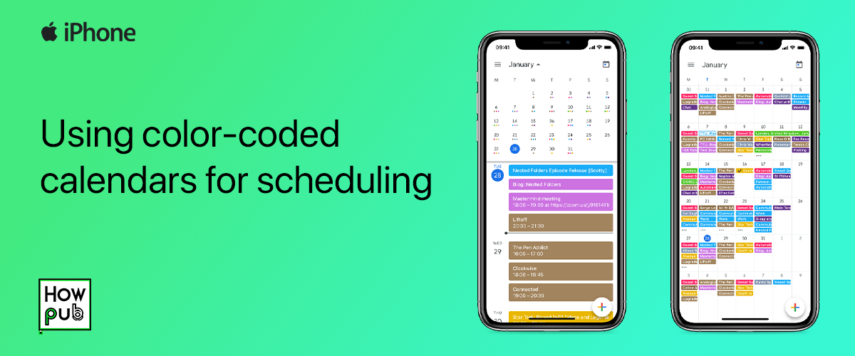 Using color-coded calendars for scheduling