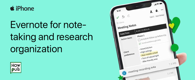 Evernote app interface on iPhone for note-taking and research organization