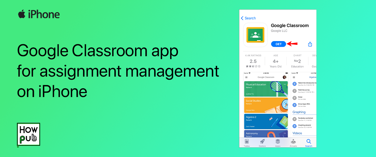 Google Classroom app for assignment management on iPhone